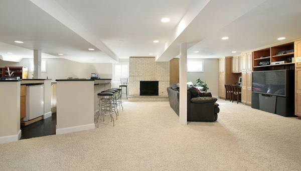 basement remodel with fireplace