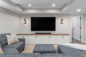 basement remodel with recessed ceiling