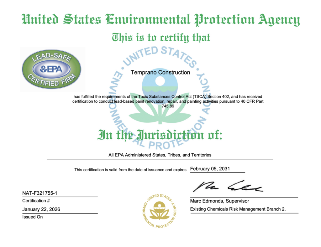 EPA lead-free lead renovator, Raymond Temprano