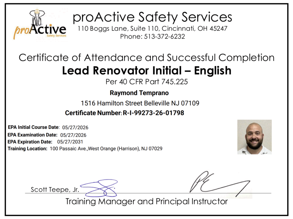 EPA lead-free lead renovator, Raymond Temprano