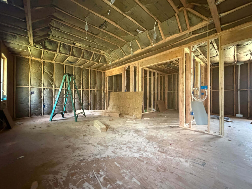 Open second-floor interior framed out in a Bridgewater, NJ add-a-level