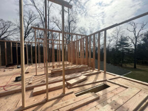 Second-story wall framing going up on a Bridgewater, NJ add-a-level