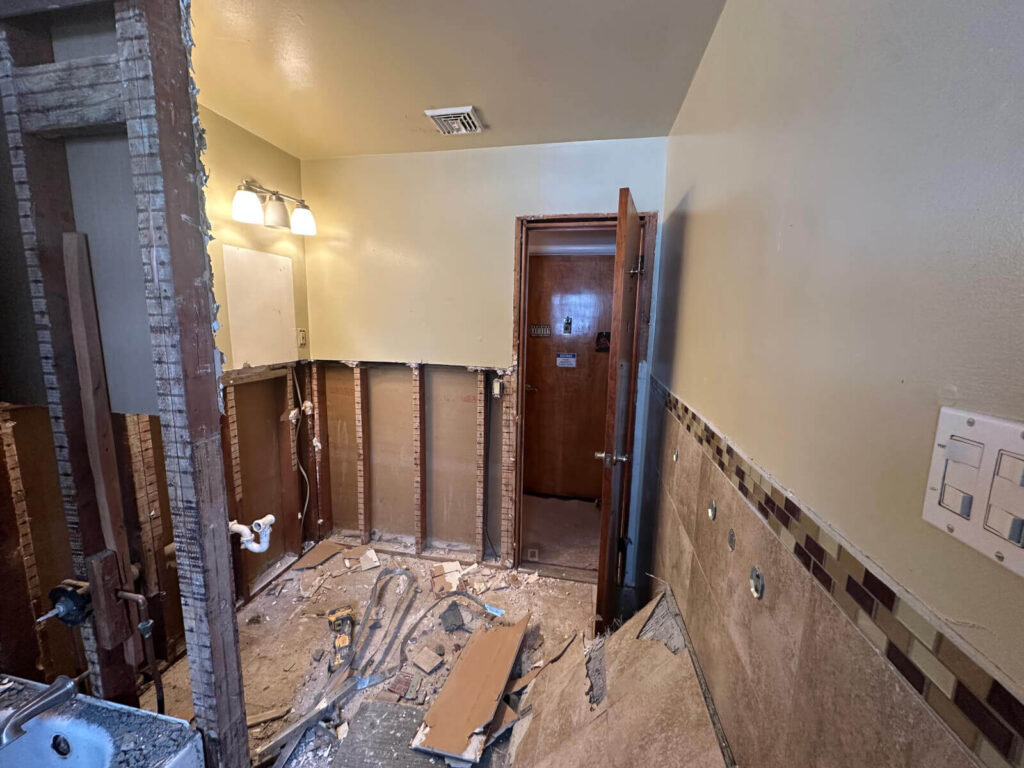 Bathroom stripped to the studs during a Piscataway, NJ remodel