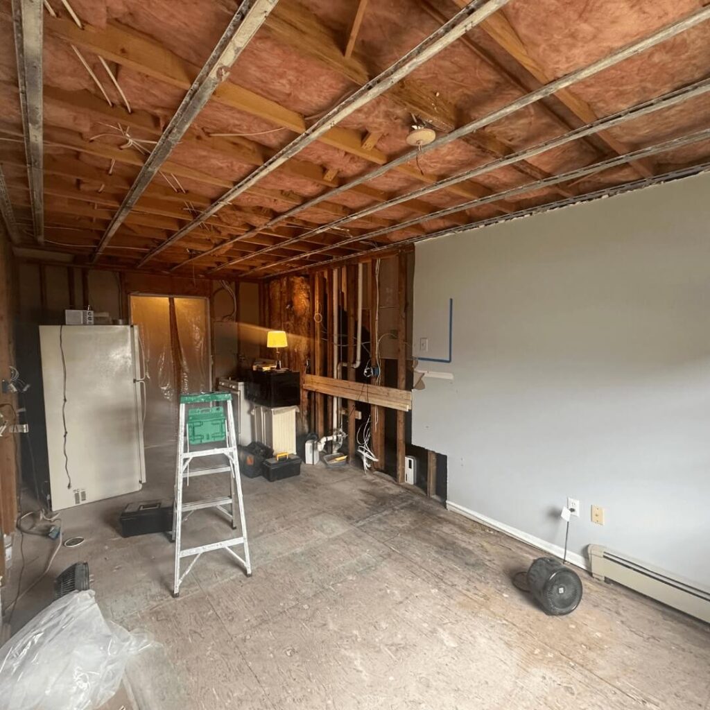 Secaucus, NJ kitchen gutted to the ceiling joists before its remodel